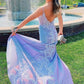 Purple spaghetti straps mermaid long prom dress applique open back evening gown,EQ9655