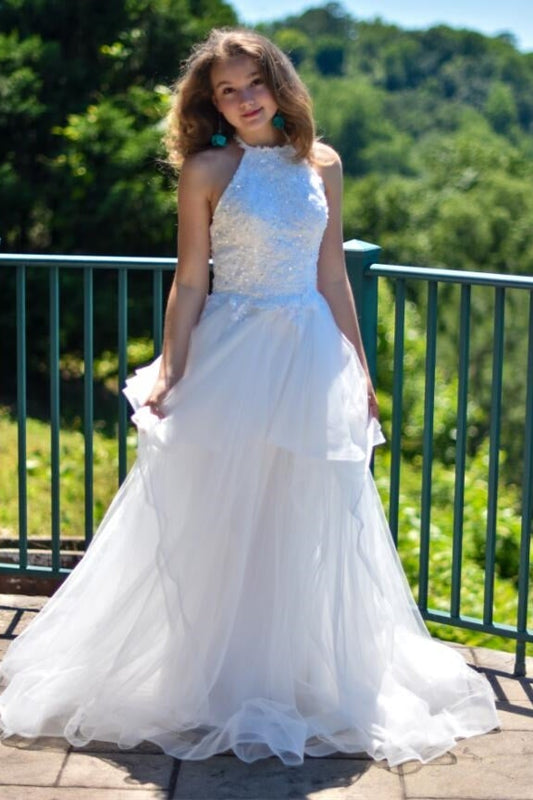 Elegant A-Line Halter Appliques Light Blue Prom Dress,DS4262