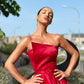 Strapless Long A-line Red Satin Prom Dresses, Simple Elegant Prom Dresses,DS2652