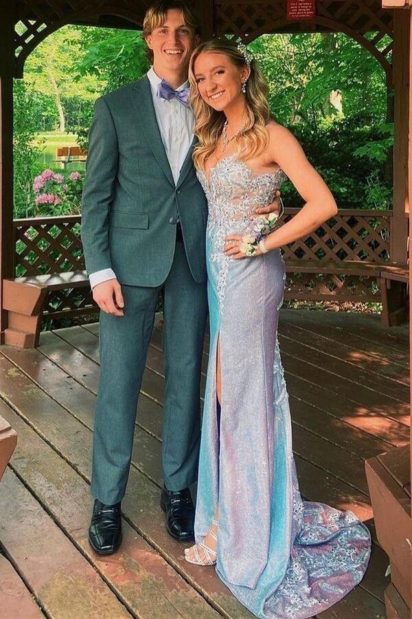 Purple spaghetti straps mermaid long prom dress applique open back evening gown,EQ9655