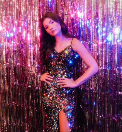 Navy Blue Sequined Mermaid Long Party Dress,DS3136