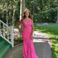 Mermaid Bright Pink Lace Appliques Long Formal Dress,DS3128