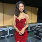 Glitter Red Mermaid Evening Dresses Long,Side Slit Back Open Gala Dress,Celebrity Dress,DS4695
