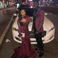 Burgundy Wine Red Satin Prom Dresses Long Sleeve Lace Appliques Plus Size Evening Formal Gowns,DS4976