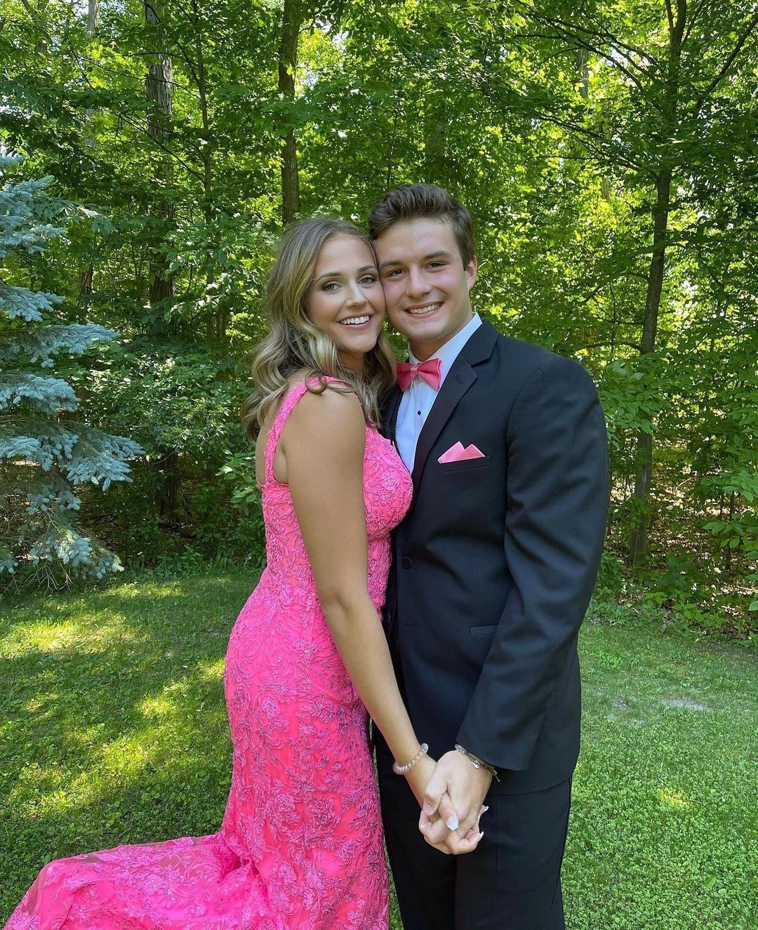 Mermaid Bright Pink Lace Appliques Long Formal Dress,DS3128