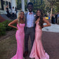 Sparkly Mermaid Scoop Neck Pink Sequin Long Prom Dresses,DS4119