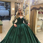 Green Long Sleeves Prom Dresses with Appliques Quinceanera Gowns,DS4348