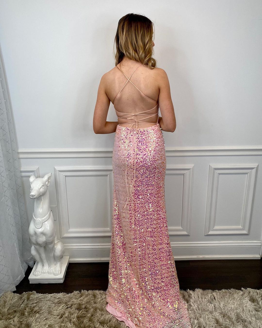 Sexy Pink Sequined Long Party Dress,DS3134