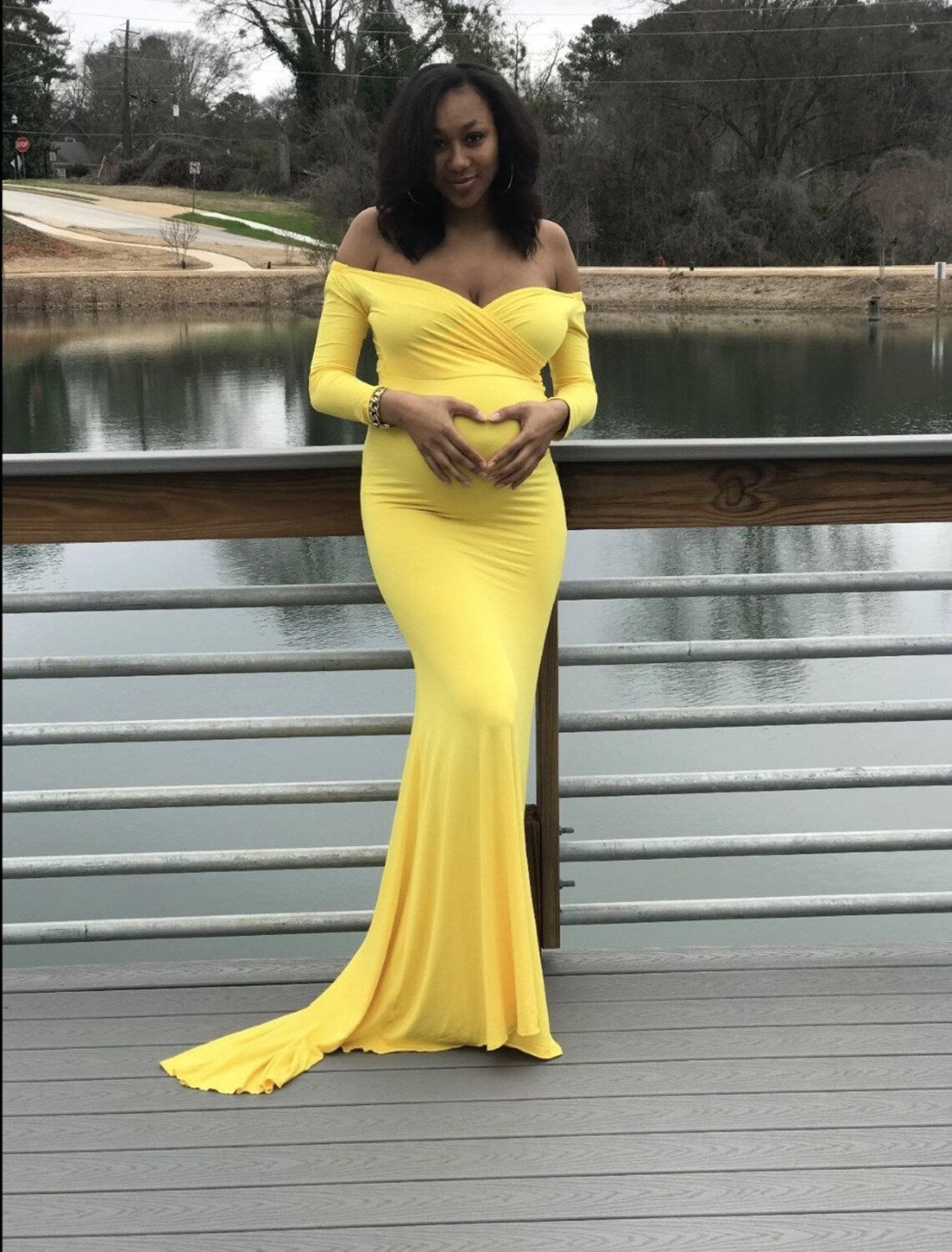 Maternity dress, Baby shower dress, Yellow maternity dress for photosh – DSProm