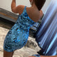 Heavy handwork!One-Shoulder Cut Glass Mirror Fitted Mini Homecoming Dress,DH003