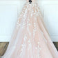 Unique Spaghetti Straps A Line Lace Appliques Tulle Lace up Pink Prom Dresses,DS4046
