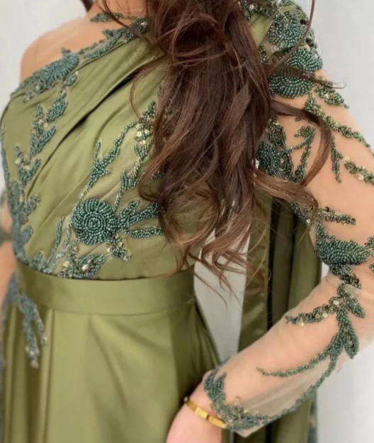 One Shoulder Evening Dress with Cape Long Sleeves,DS3494