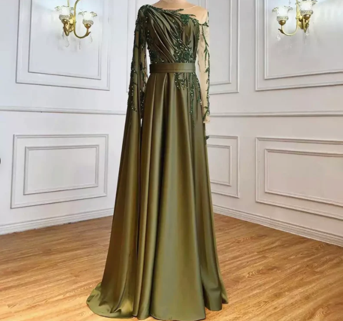 One Shoulder Evening Dress with Cape Long Sleeves,DS3494