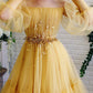 Yellow tulle long prom dress evening dress,DS4339