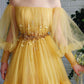 Yellow tulle long prom dress evening dress,DS4339