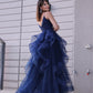 A-Line/Elegant Tulle Layers V-neck Sleeveless Floor-Length Prom Dresses,DS4538