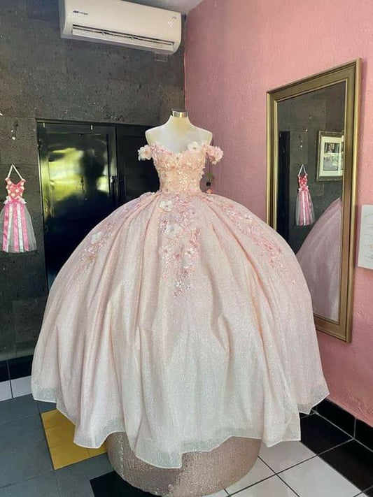 romantic pink ball gown long Prom Dress,DS4401