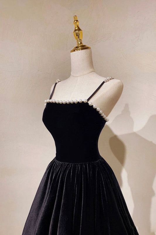 Black velvet long prom dress black evening dress,DS4514