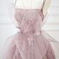 Robe de soirée longue en tulle rose avec perles, DS4512
