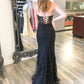 Mermaid Open Backe Black Lace Long Prom Dresses, Strapless Black Formal Dresses,DS4506