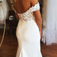 Elegant Off Shoulder Mermaid White Lace Long Prom Wedding Dresses,DS4502