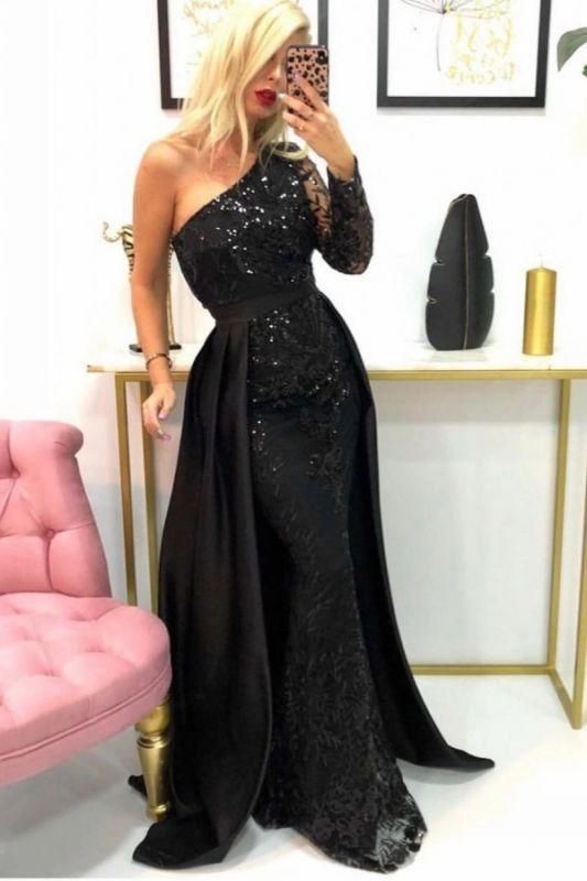 One-Shoulder Mermaid Lace Prom Dress with Beadings,DS4590