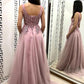 Pink v neck tulle long prom dress pink evening dress,DS3221