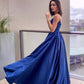 A-Line/Elegant Applique Spaghetti Straps Satin Sleeveless Floor-Length Prom Dresses,DS4631