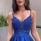 A-Line/Elegant Applique Spaghetti Straps Satin Sleeveless Floor-Length Prom Dresses,DS4631