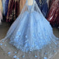 Blue flowers tulle ball gown , chic prom dress,DS4384