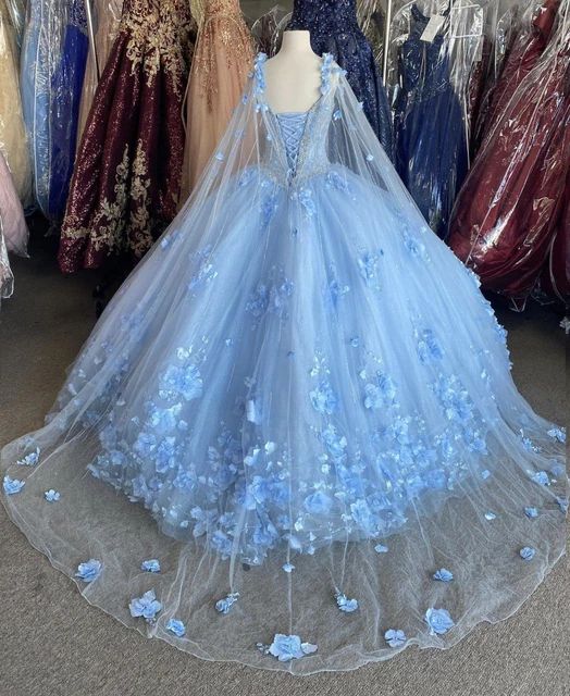 Blue flowers tulle ball gown , chic prom dress,DS4384