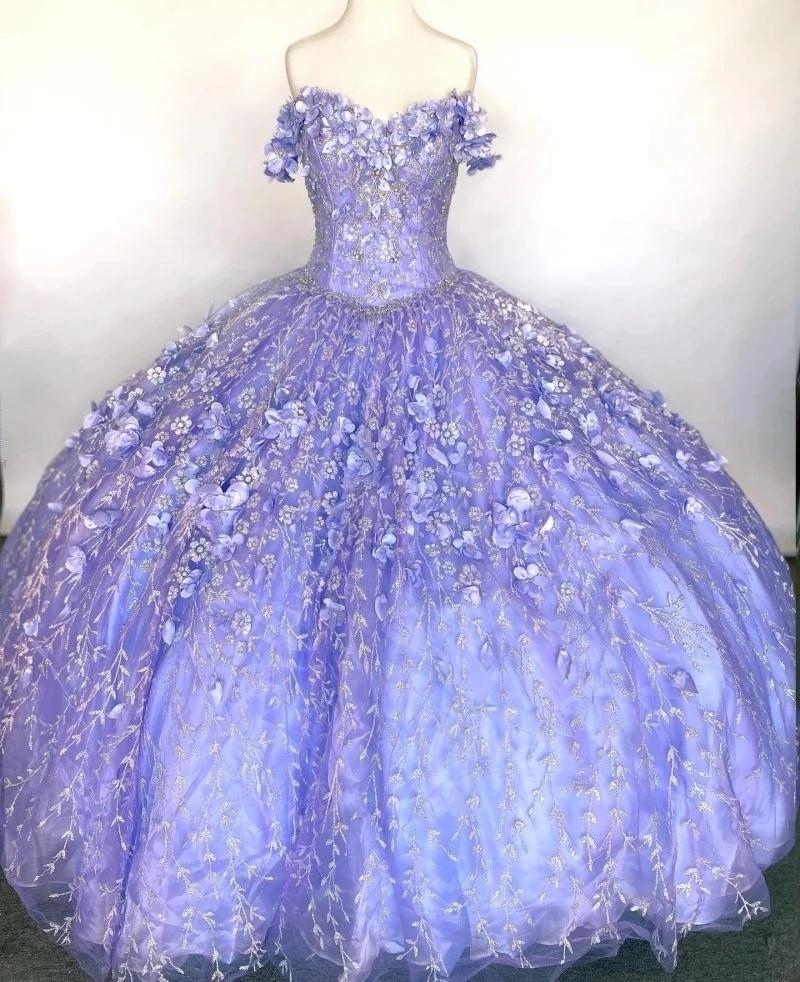 Floral Quinceanera Dresses With Warp Off Shoulder Puffy Skirt Lace Embroidery Princess Sweety 16s Girls , Ball Gown,DS4346