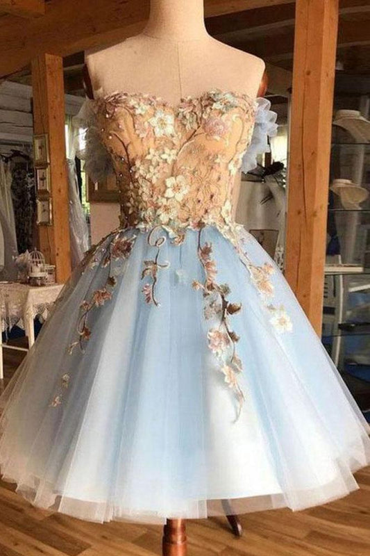 Gorgeous Hoco Dress,Sweetheart Homecoming Dresses,Light Blue Homecoming Dress,Tulle Short Prom Dress,DS4470