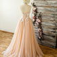 Strapless Nude Wedding Dress with Lace Top,Sweetheart Tulle A Line Prom Dress,DS4086