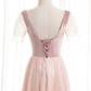 Tulle Velvet Short Sleeve Square Pearls Prom Dress,DP24592