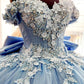 Blue Quinceanera Dresses Ball Gown Appliques Formal Kids Prom Party Dress,DS4597
