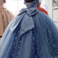 Blue Quinceanera Dresses Ball Gown Appliques Formal Kids Prom Party Dress,DS4597