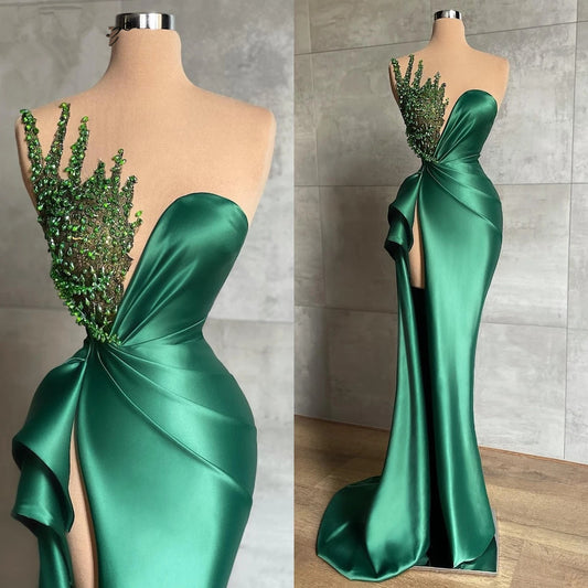 Green Pageant Dresses Long Evening Gowns with Slit,DS14005