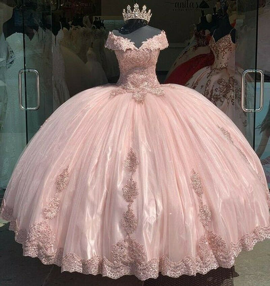 Short Cap Sleeve Pink Flowers Quinceanera Dress for 16 Year Ball Gown,DS4398