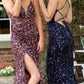 Spaghetti Long Mermaid Sequin Prom Dresses, High Slit Prom Dresses,DS2664