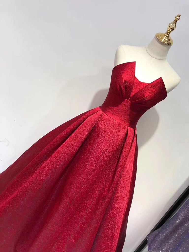 Dark Red Satin Floor Length Party Gown, Prom Dress, Elegant Evening Dress  .DS3042