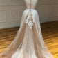 CHAMPAGNE TULLE LACE LONG PROM DRESS CHAMPAGNE EVENING DRESS.DS3051